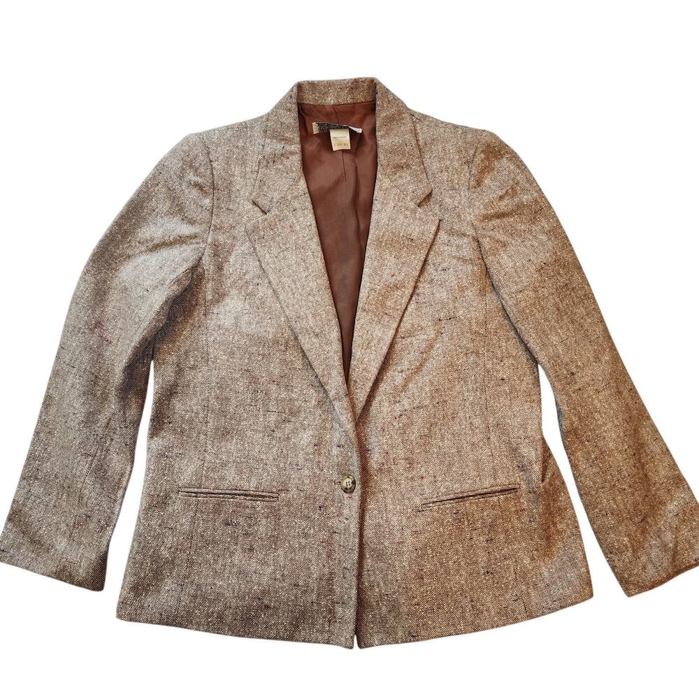 VTG Howard Wolf Womens Blazer Size 12 Beige 1-Button Wook Tweed
